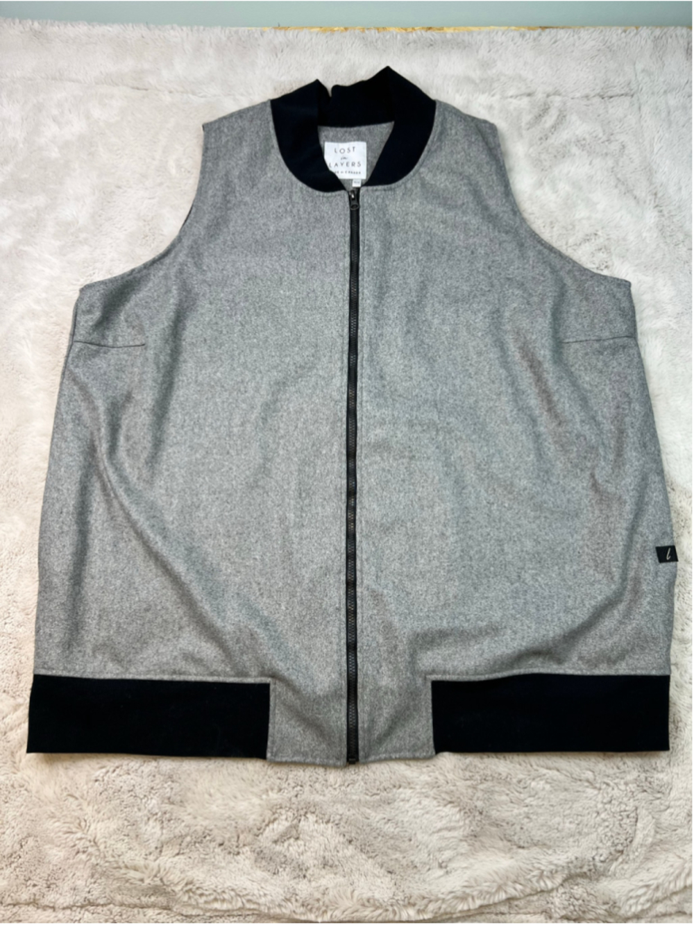 Lost in Layers Wool Blend Bomber Vest Grey Black Plus Size 3X Full Zip Up Canada